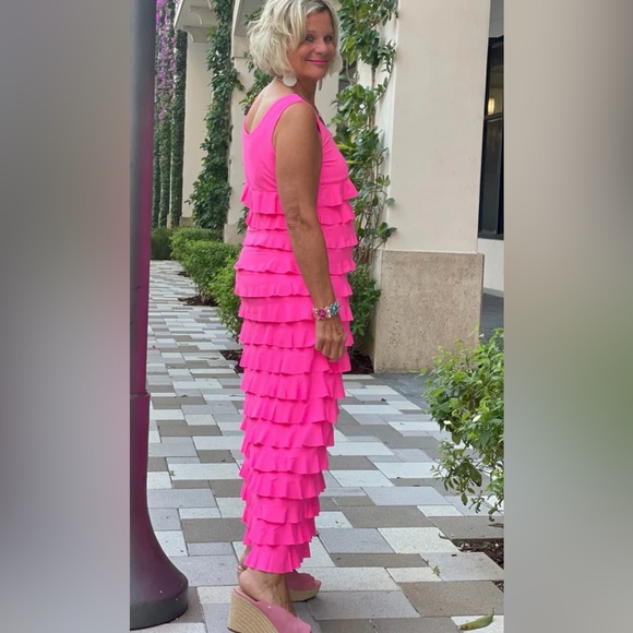 LuLu B Vibrant Pink Ruffle Tiered Maxi Dress Size 1X - Picture 3 of 16